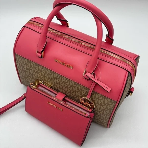 Michael Kors MK Jet Set Travel Medium Duffle Satchel Bag & Double Zip Wallet - Picture 8 of 14